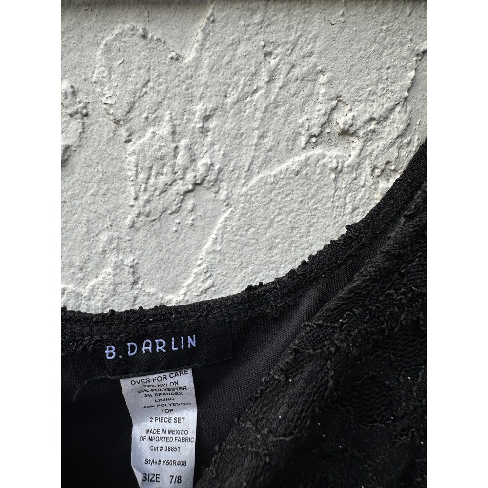 B. Darlin Y2K Black‎ Lace Long Sleeve Scoop Neck Crop Top Women 7/8 Sparkle - Picture 3 of 5